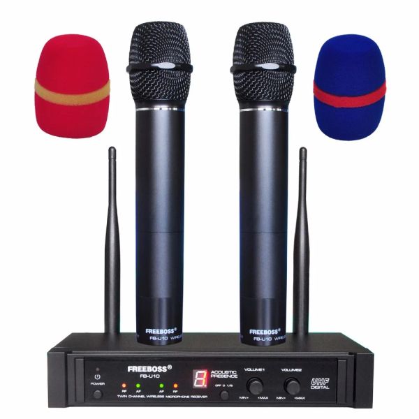 Microfoni FREEBOSS FBU10 Sistema microfonico per karaoke per feste con microfono wireless portatile a 2 vie nero argento metallo dorato