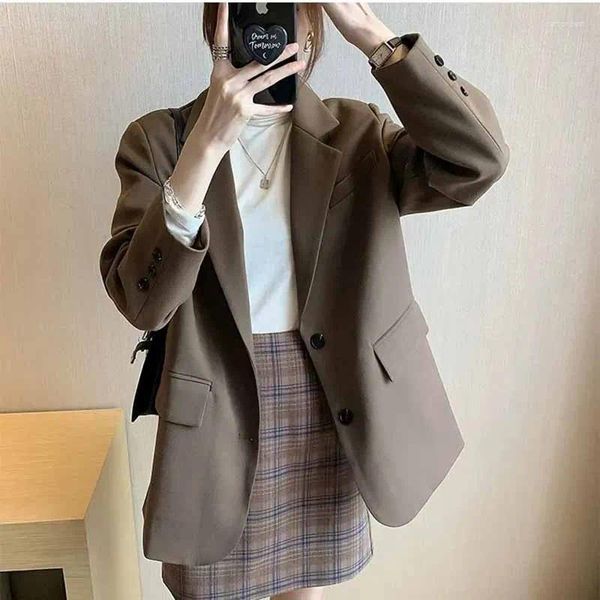 Ternos femininos coreano primavera outono anais cor sólida design versátil sentido pequeno terno jaqueta feminina estilo britânico minimalista