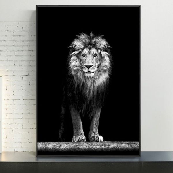 Grande leão selvagem animais feroz besta cartaz arte da parede pintura em tela quadros decorativos po para sala de estar decor254g