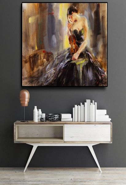 Mode Die Frau spielt die Violine Modernes Ölgemälde Abstrakte Kunst Poster Drucke Retro Wandbilder für Wohnzimmer Home Deco9524694