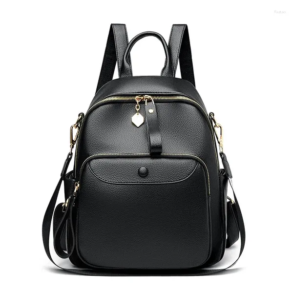 Schultaschen 2024 Mode Kuh Echtes Leder Frauen Rucksack Weibliche Damen Mädchen Student Casual Koreanische Rucksäcke