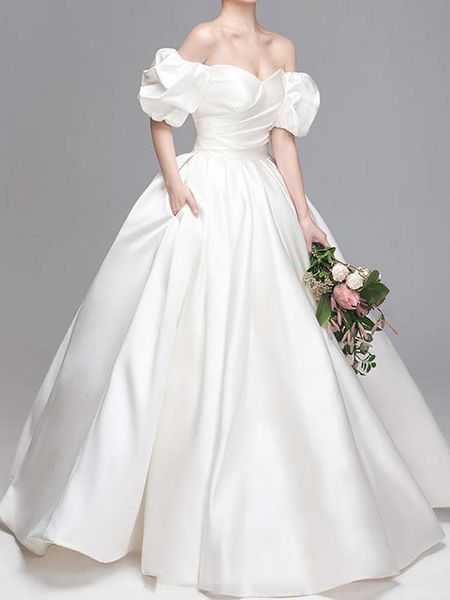 Satin-Brautkleid mit Seitentaschen, elegantes, trägerloses Brautkleid mit Schnürung/Reißverschluss am Rücken, Top-Qualität, Neuankömmling 2024