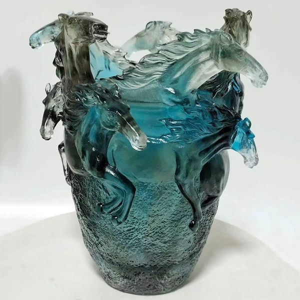 Lussuoso cavallo di cristallo che corre 20 cm di altezza fiori vaso contenitore incenso incensiere fascino di lusso opere d'arte in cristallo ornamenti per il desktop decorare la casa