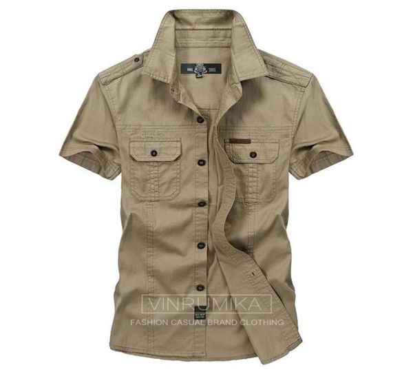 Plus size m5xl verão masculino 039s casual marca camisa de manga curta homem 100 puro algodão afs jeep cáqui camisas exército verde roupas 7716241