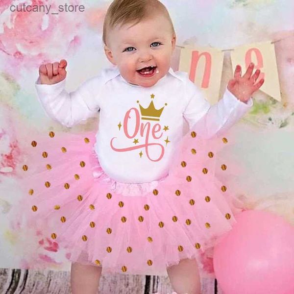Mädchenkleider Mein erster Geburtstag, Mädchen-Geburtstagskleid, niedliches rosa Tutu-Kuchen-Outfits, Kleinkind-Mädchen-Taufkleidung, Baby-Prinzessin-Kleid + Body-Set L240311