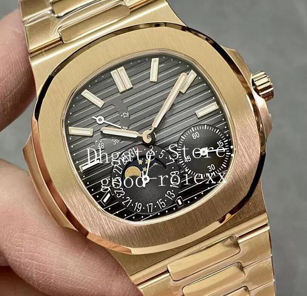 Мужские часы Мужские автоматические часы из розового золота калибра 240 Ppf V3 Версия 5712 Дисплей фазы Луны Резерв хода Kinetic Moon PPFF Maker 40 мм Кожаные наручные часы ETA