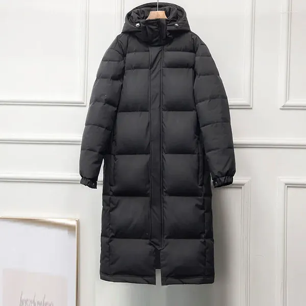 Damen Trenchcoats Lange Parkas Frauen Dicker Reißverschluss Herbst Winter Baumwolle Schwarz Hohe Taille Maxi Jacken Taschen Elegant Koreanisch Warm 2024