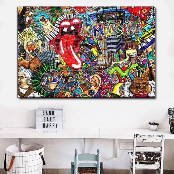 Graffiti Street Art Musica Collage Figura astratta Immagine Tela Pittura Wall Art Poster Stampe per soggiorno Decor No Frame214E