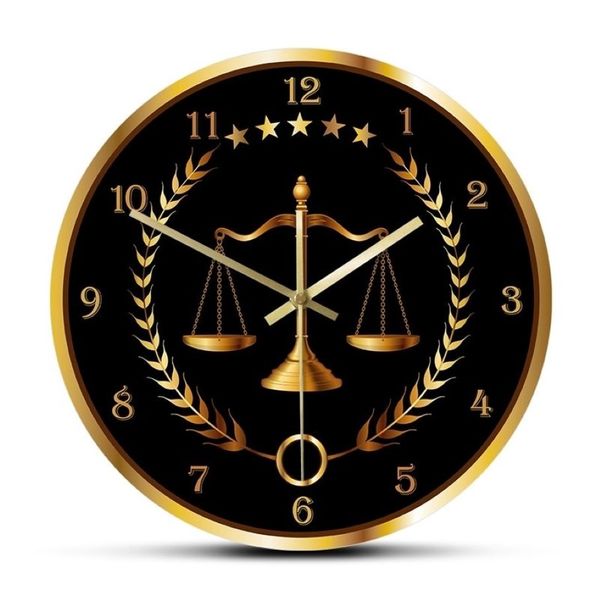 Scale of Justice Moderne Uhr, nicht tickender Zeitmesser, Anwalt, Büro, Dekoration, Kanzlei, Kunst, Richter, Gesetz, Hänge-Wanduhr, LJ201211233p