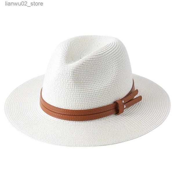 Chapéus de aba larga Bucket Chapéus Grande Tamanho 56-58 59-60cm Novo Natural Panamá Chapéu de Palha Verão Homens Mulheres Aba Larga Praia Proteção UV Fedora Chapéu de Sol Atacado Q240312