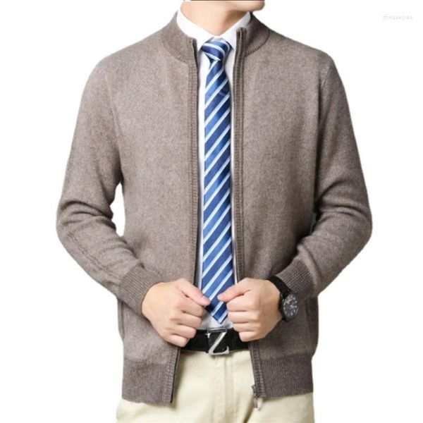 Maglioni da uomo Moda arrivo Cardigan in puro cashmere Inverno Casual Computer lavorato a maglia colletto alla coreana Cerniera spessa Taglie forti XS-5XL