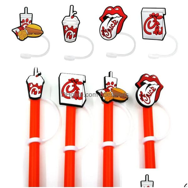 Cannucce Personalizzate Soft Chicken Fil A Sile St Toppers Accessori Er Charms Riutilizzabili Splash Proof Dust Plug Decorativo 8Mm Party D Dhgqz