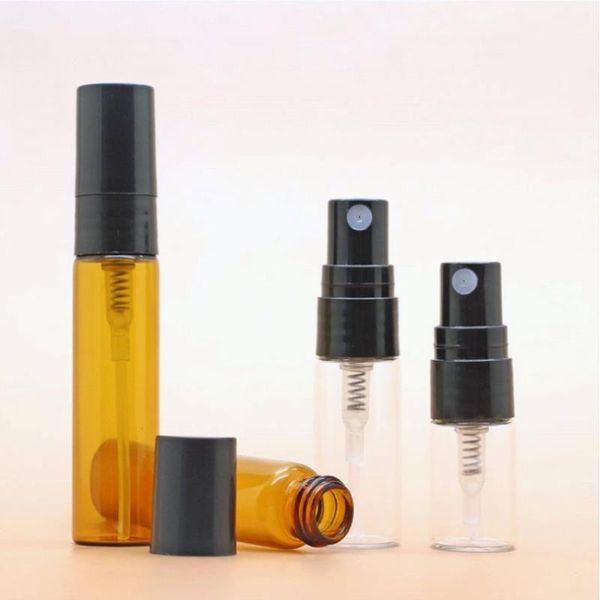 5ml 3ml 2ml Bottiglia riutilizzabile Mini fiala di vetro vuota Spray Bottiglie di profumo atomizzatore Ambra trasparente con pompa nera Rwriq Mfanb