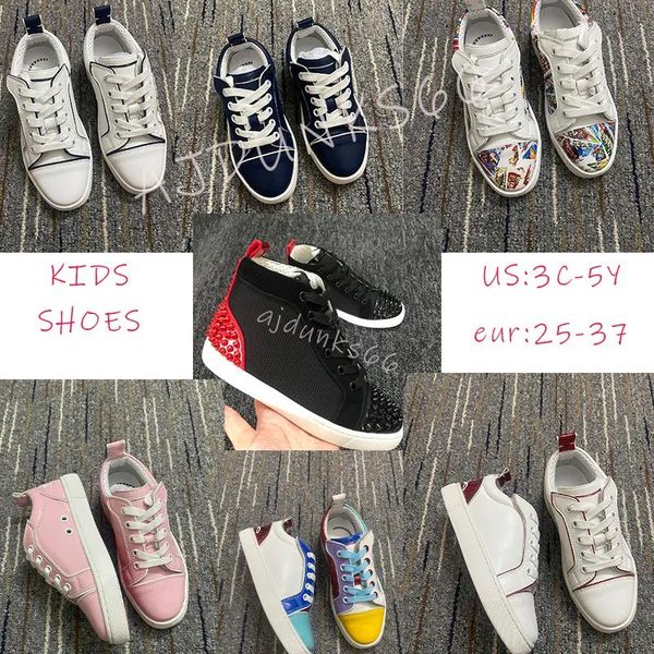 Kinder Designer Rot Neue Bottoms Freizeitschuhe Loafere Nieten Low Studed Kid Designer Schuh Kinder Mode Bottomes Trainer Eur25-35