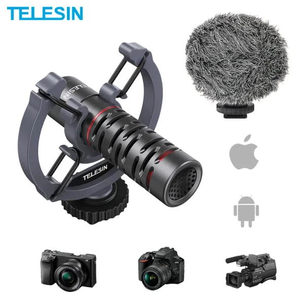 Microfones TELESIN 3,5 mm Condensador Gravação Microfone onCamera Universal para iPhone Android Canon Sony SLR DSLR Mac Tablet Vlogging