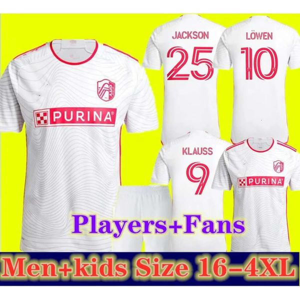 2024 S. L Ouis Ciy JERSEYS DE FUTEBOL 23 24 25 MLS HOME Away S ''RED' SC Whie NILSSON KLAUSS 9 NELSON GIOACCHINI VASSILEV BELL PIDRO CAMISA DE FUTEBOL Mens Kids