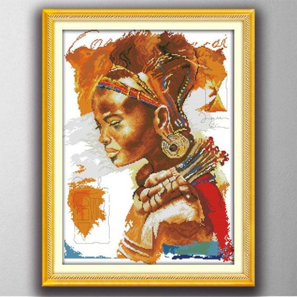 A mulher africana senhora graciosa estilo ponto cruz conjuntos de bordado kits pinturas contadas impressas em tela dmc 14ct 293a