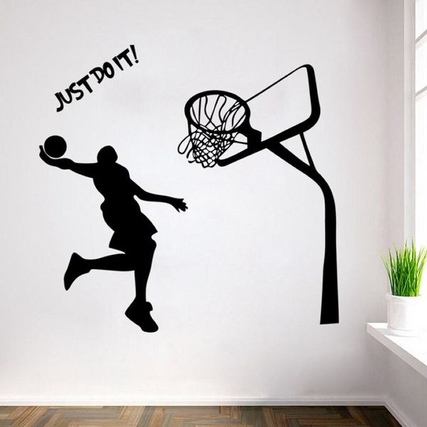 Jogador de basquete dunk decalques de parede paredes removíveis arte decoração diy adesivo de parede decalque do berçário para meninos sala estar bed252a