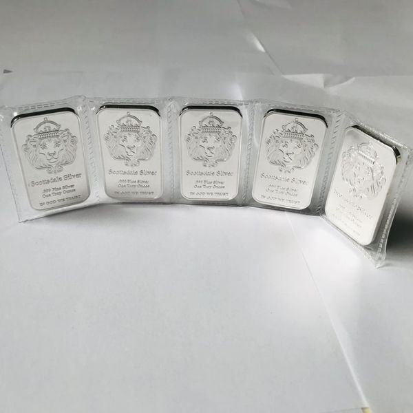 50 pezzi Moneta non magnetica Cradt American Scottsdale Testa di leone Distintivo da 1 Oz Lingotto di lingotto placcato argento 5 0 x 2 8 Cm Sigillato sottovuoto Pac2710
