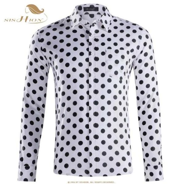 SISHION Herbst Casual Herren Polka Dots Shirts Langarm Baumwolle Männer QY0339 Schwarz Weiß Plus Größe Einzel Bressted Hemd Männer 9515821