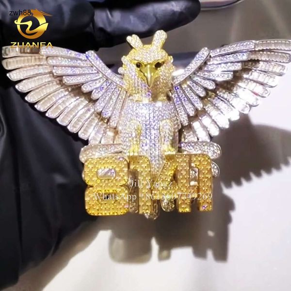 Designer di gioielli Animal Eagle Design 3D Ciondoli con lettere in moissanite Collana con nome iniziale ghiacciato Ciondolo personalizzato HipHop