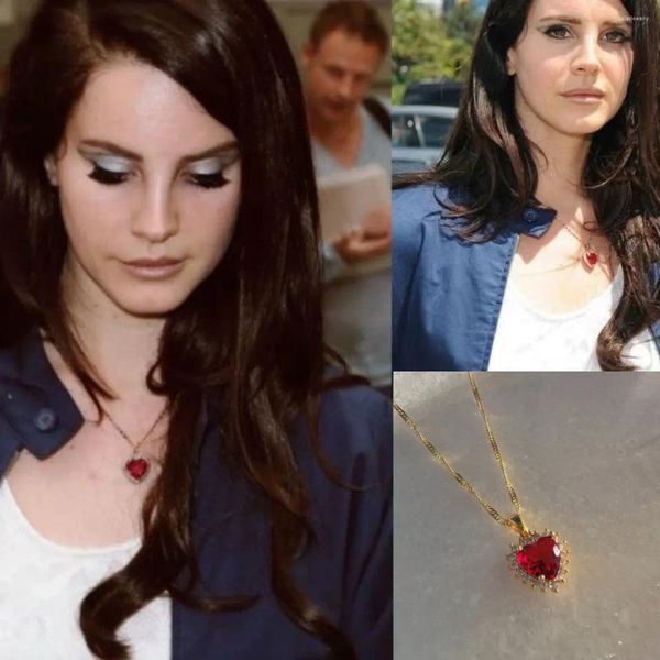 Anhänger Halsketten 2024 Lana Del Rey Halskette Zierliche Prinzessin Kollektion Roter Kristall Herz Choker Für Frauen Schmuck Tochter Mutter Liebesgeschenk