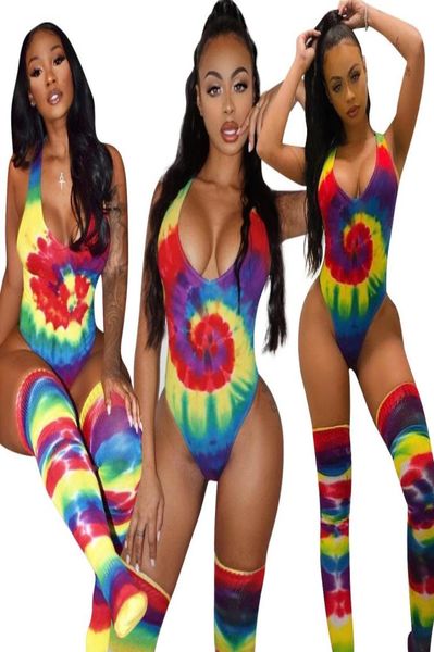 Costume da bagno donna un pezzo bikini tie dye costumi da bagno multi stampa floreale senza maniche scollo sportivo vacanza beach volley bikini Wea7332068