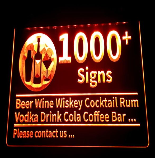 1000 Segni Insegna luminosa Birra Vino Wiskey Cocktail Rum Vodka Drink Cola Coffee Bar Club Pub 3D LED Drop Whole7505906