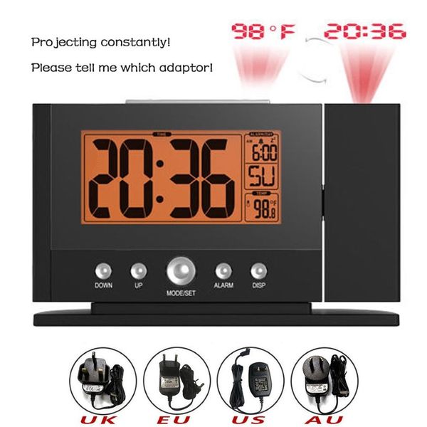 Baldr lcd display digital tempo de temperatura interior relógio retroiluminação parede teto projeção snooze despertador com adaptor227l