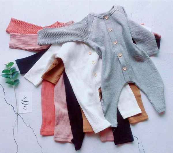 Baby-Strampler für Mädchen, 100 % Baumwolle, Rundhalsausschnitt mit Knopf-Design, lange Ärmel, einfarbig, Strampler für Mädchen, Jungen, Kleinkinder, Frühling und Herbst, Strampler 4595235