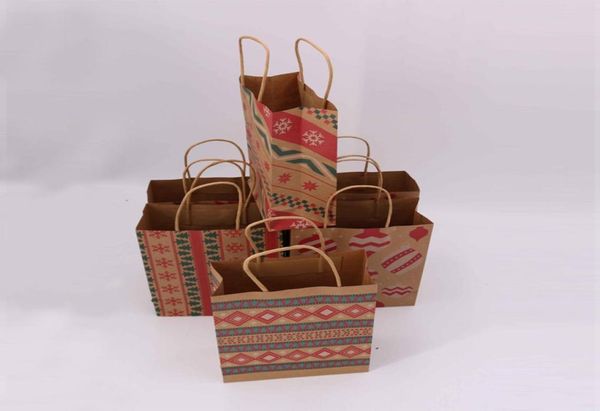 Sacos de presente de natal com alça impressa saco de papel kraft crianças festa favores sacos caixa decoração de natal casa bolo de natal saco de doces d8353205