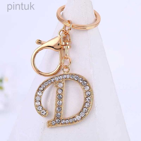 Anahtarlıklar kordonlar moda 26 harfli metal anahtarlık rhinestone başlangıç ​​anahtarlık çantası kolye takılar diy aksesuarları doğum günü hediyeleri ldd240312