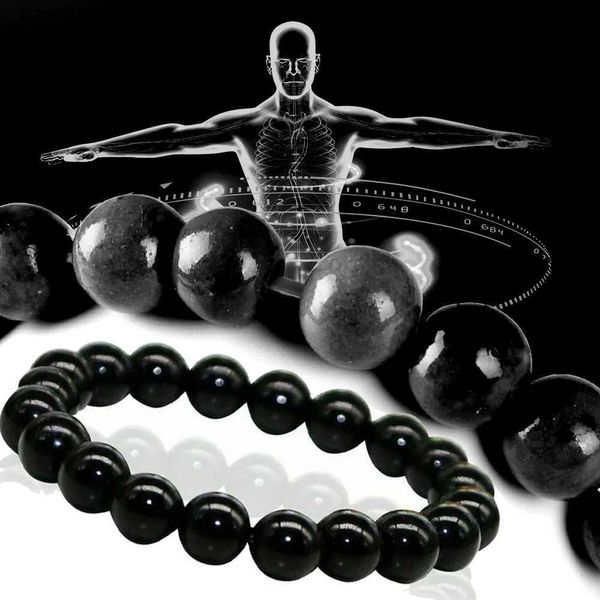 Pulseira de pedra de obsidiana preta natural frisada promove a circulação sanguínea, relaxa, alívio de ansiedade, perda de peso saudável, pulseiras femininas menl24213