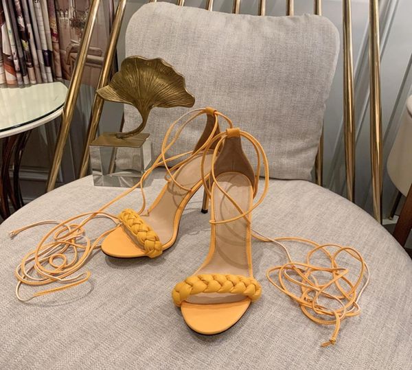 Il più nuovo stile lavorato a mano da donna sandali con tacco alto scarpe eleganti in vera pelle di alta qualità moda tacchi a spillo con lacci festa quotidiana1101029