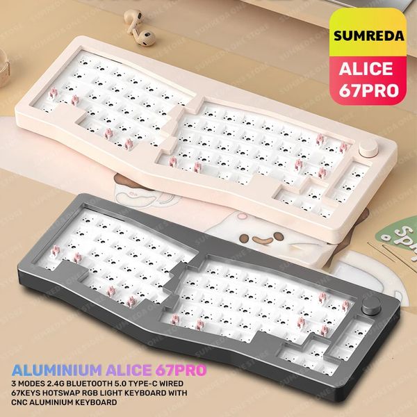 Sumreda Alice67 Alüminyum Özel Mekanik Klavye Kiti Ergonomik Kablosuz Bluetooth Oyun Kablolu RGB Swap 240309