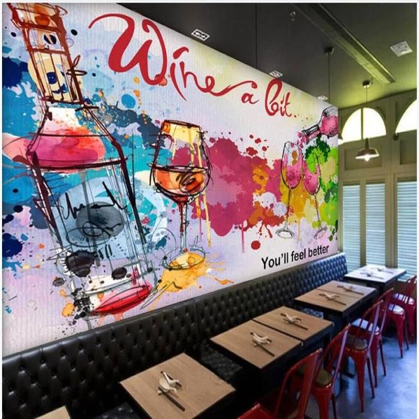 Papel de parede 3d personalizado po mural europeu e americano pintado à mão wine bar winery home decor 3d murais de parede papel de parede para viver 268l