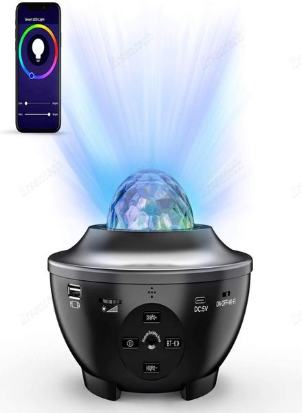 Proiettore di luce notturna remota Ocean Wave Controllo vocale dell'app Altoparlante Bluetooth Galaxy 10 Scena stellata di luce colorata per gioco per bambini Pa6661078