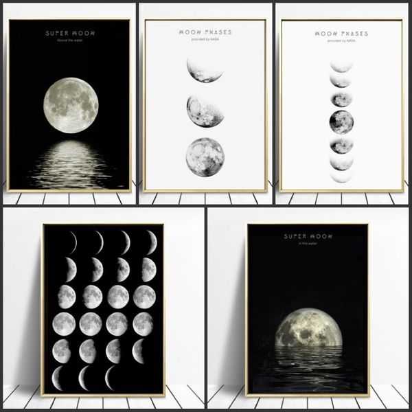 Minimalist Luna Wall Art Moon Faz Tuval Posterler ve Yazdırıyor Soyut resim Nordic dekorasyon resimleri Modern Ev Dekoru276p