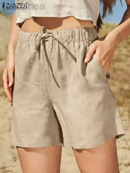 Женские шорты ZANZEA, летние короткие повседневные однотонные брюки с эластичной резинкой на талии, модные пляжные брюки, хлопковые праздничные панталоны, большие размеры Palazzo ldd240312