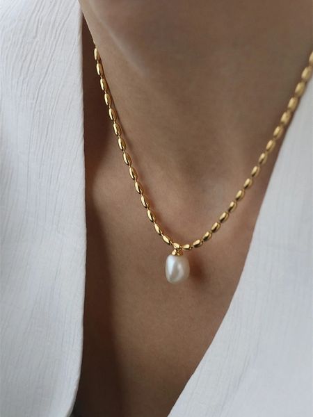Con perline in oro 18 carati Chian Collana girocollo con perle vere Designer T Show Runway Gown Rare INS Giappone coreano Boho Top 240306