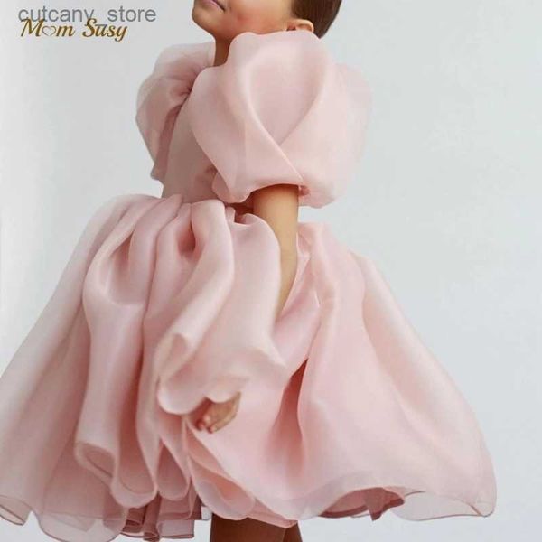 Kız Elbiseler Moda Kız Prenses Vintage Elbise Tül Çocuk Vestido Puf Sleve Pembe Düğün Doğum Günü Tutu Elbise Çocuk Giysileri 1-10y L0313