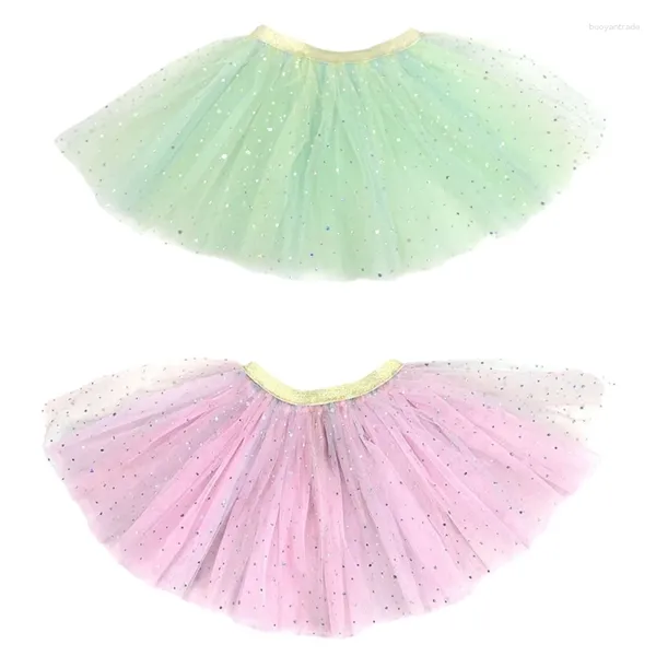 Saias meninas 3 camadas tule lantejoulas saia princesa balés vestido de dança uma linha para menina criança 2-8 anos