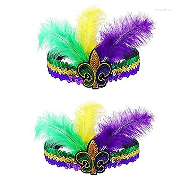 Accessori per capelli Fascia per capelli con paillettes Mardi Gras per maschera da travestimento di Orleans Festa con fascinatori di piume finte Copricapo da cocktail
