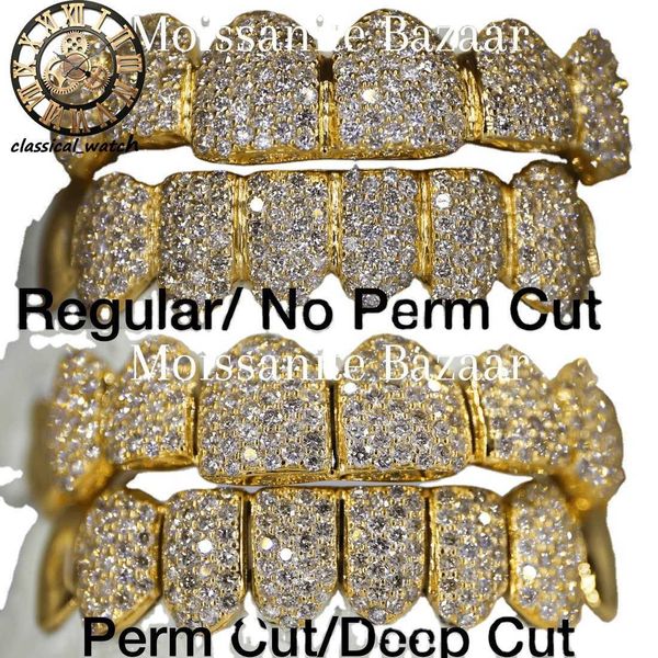 Ouro amarelo personalizado permanente Vvs Moissanite Diamond Grillz congelado joias de hip hop para rappers luxo personalizado