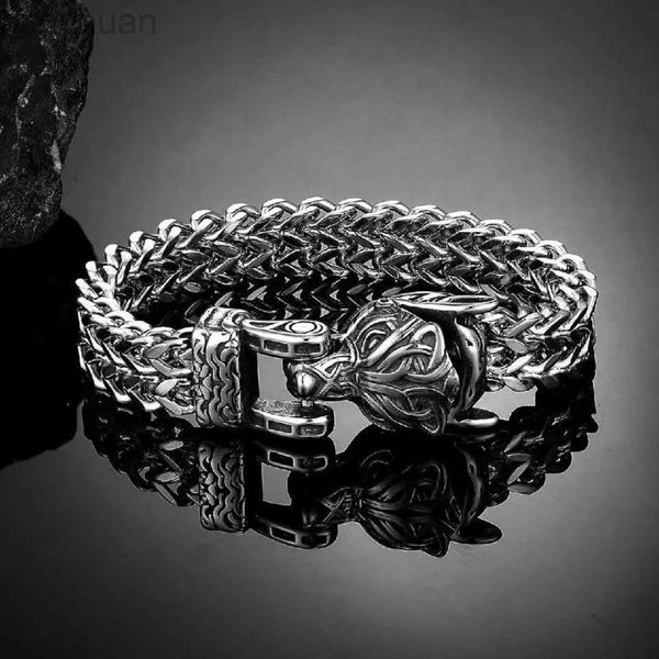 Pulseira de aço inoxidável trançada nórdica viking besta lobo fivela pulseira de corrente pulseira 19/21/23 cm retrô punk motociclista joias de festa para homens ldd240312