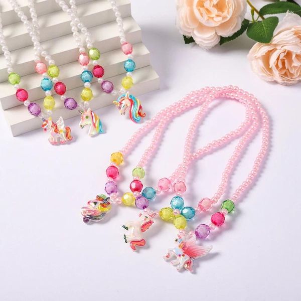Ketten 2 stücke Kinder Süße Halskette Armband Set Nette Anhänger Rosa Lila Perlen Mädchen Perlen DIY Schmuck Großhandel
