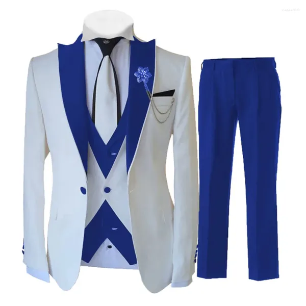 Мужские костюмы 2024, сшитый на заказ белый цвет для мужчин, комплект из 3 предметов, облегающий формальный смокинг для свадьбы, жениха, модный роскошный (блейзер, жилет, брюки)