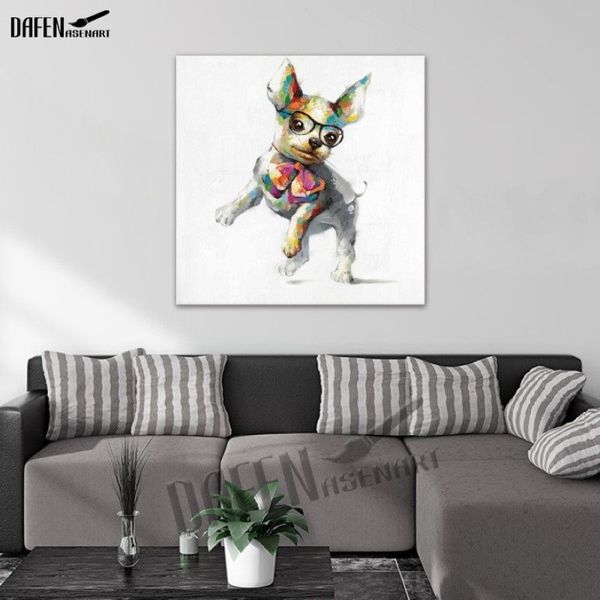 100% artesanal bonito chihuahua cão pintura a óleo sobre tela moderna dos desenhos animados animal adorável pet pinturas para o quarto decor248o