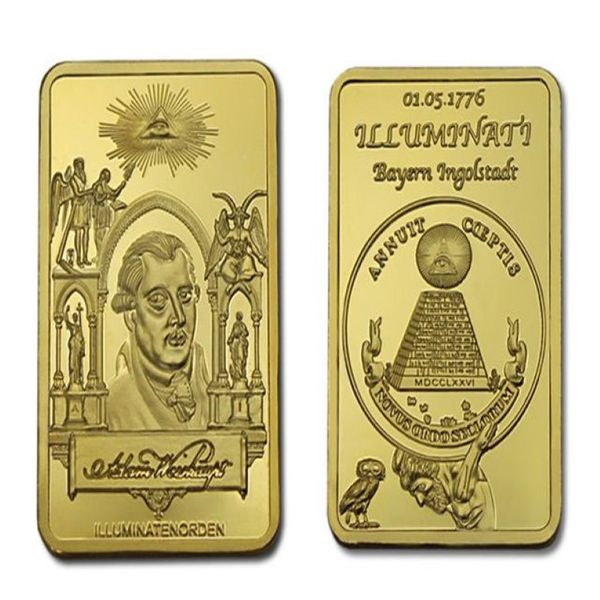 Massonico muratore simbolo 24K placcato oro lingotto moneta commemorativa gettone raro 1 Oz MASONIC GOLD207h