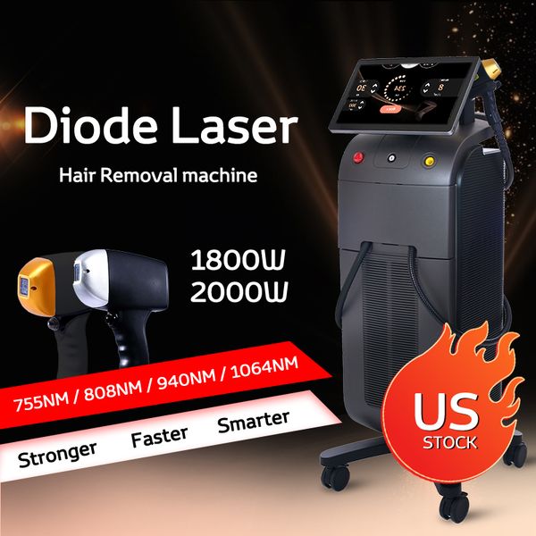 Máquina profissional de remoção de pelos, laser de diodo 808nm, resfriamento por gelo, 4 comprimentos de onda, depilação, lazer, remoção de pelos, barra de laser coerente dos eua